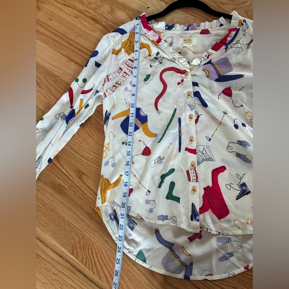 Maeve Anthropologie Multicolor Ski Print‎ Blouse - Picture 9 of 12